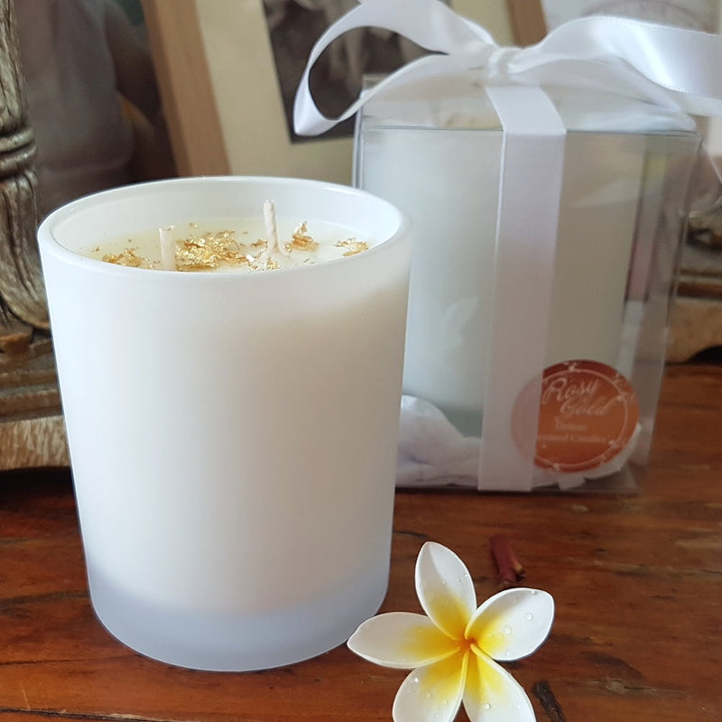 Rosy Gold Double Scented Candles Large Frosted Satin Lemongrass & Persian Lime - Makeup Warehouse Australia 